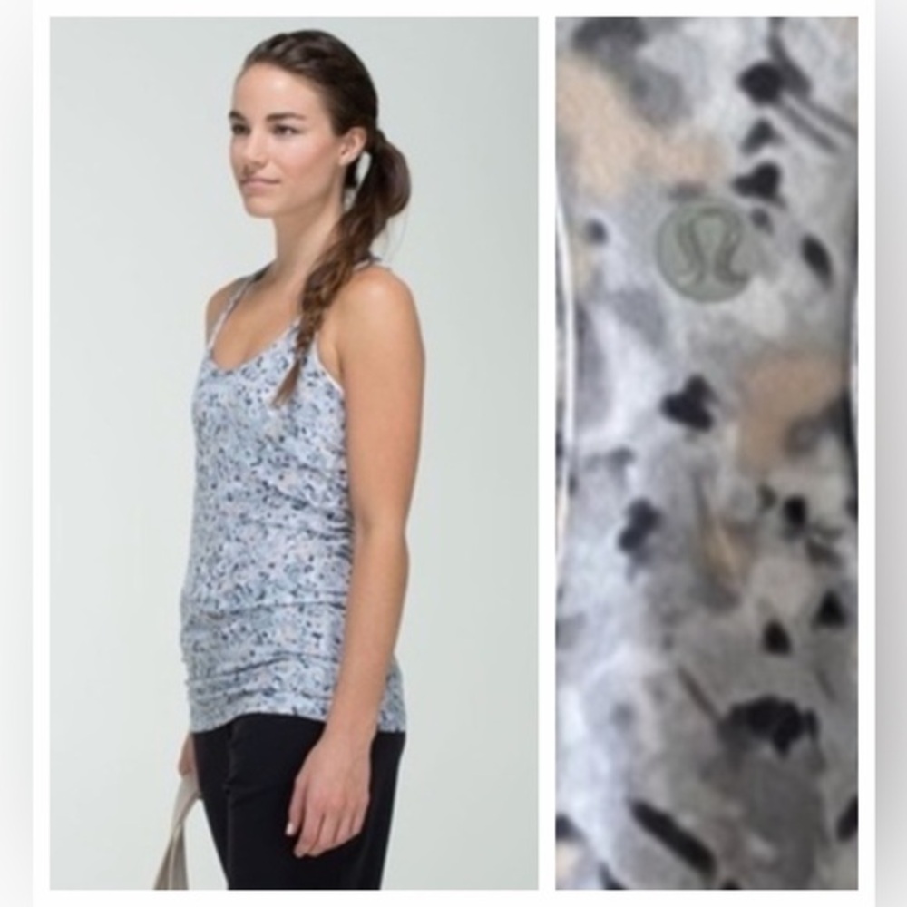 Lululemon Gray Cool Racerback Not So Petite Fleur Silver Spoon Tank Top 8